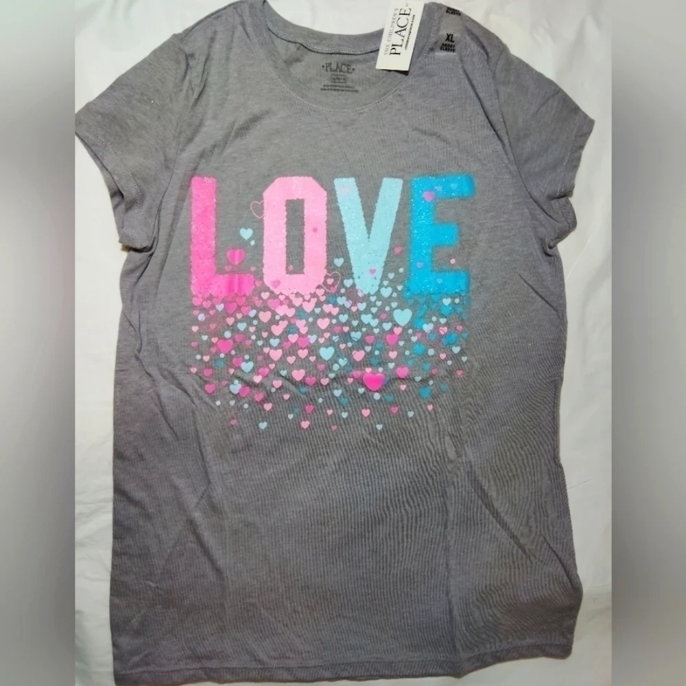 The Children's Place LOVE Hearts Short Sleeve Shirt- 14/16